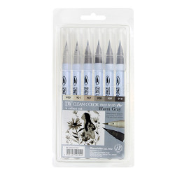 Kuretake clean color real brush warm gray set of 6 markers