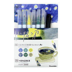 Kuretake clean color real brush blue gray green 6szt+mangaka - sklep p