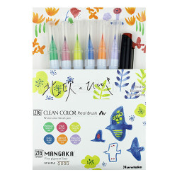 Kuretake clean color real brush natura 6szt+mangaka - sklep plastyczny