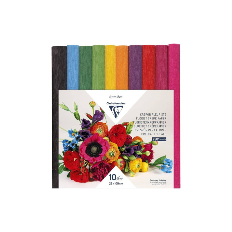 Clairefontaine krepina florist kolory podstawowe 25x100cm 10 sztuk - s