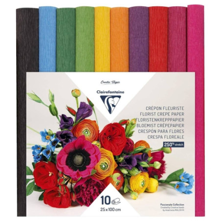Clairefontaine krepina florist kolory podstawowe 25x100cm 10 sztuk - s