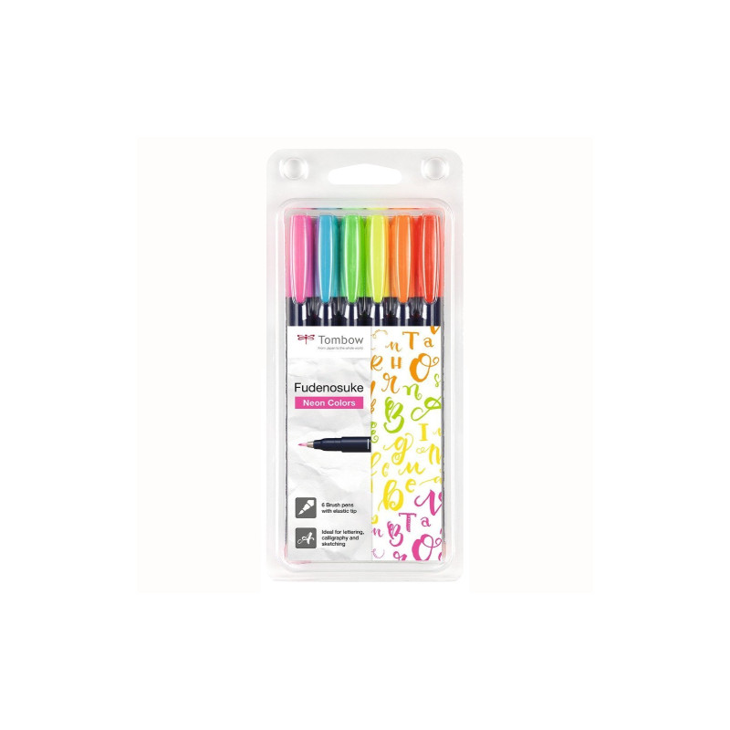 Tombow Fudenosuke felt-tip pen brush pen set of 6 markers