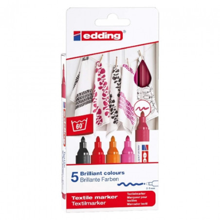 Edding set of 5 markers for fabrics 2-3mm warm colors