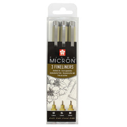 Set of 3 Pigma Microns fineliner pens 02,04,08 - sklep plastyczny - sz