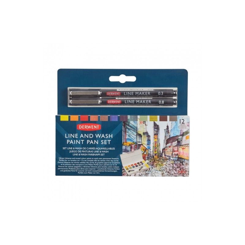 Derwent Line & Wash set of 12 paints with fineliners