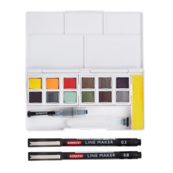 Derwent Line & Wash set of 12 paints with fineliners