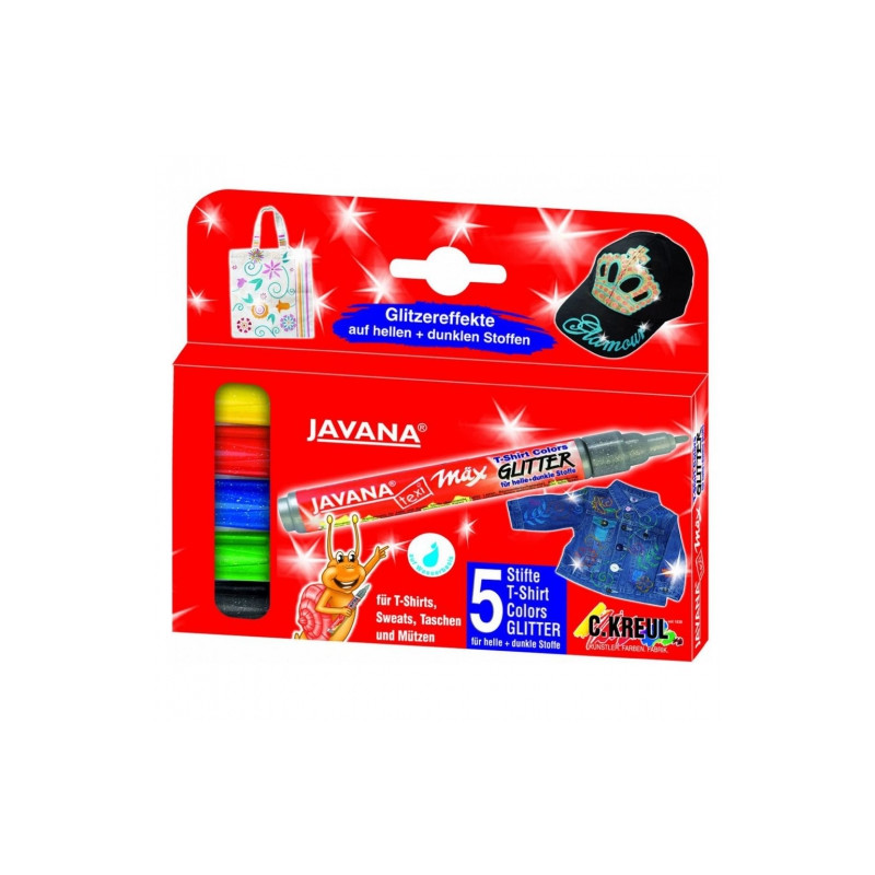 Kreul javana set of 5 glitter felt-tip pens for fabrics