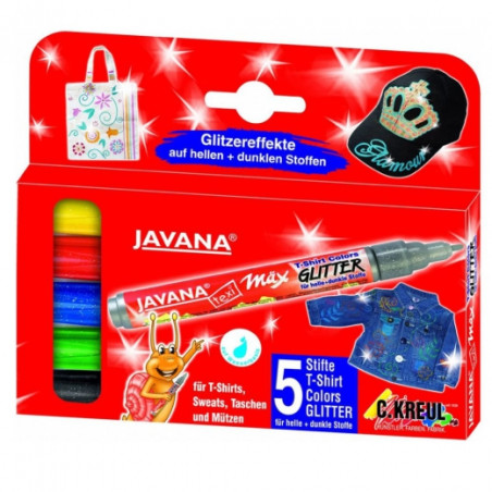 Kreul javana set of 5 glitter felt-tip pens for fabrics