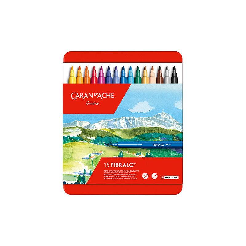 Caran d'Ache fibralo set of 15 felt-tip pens in metal case