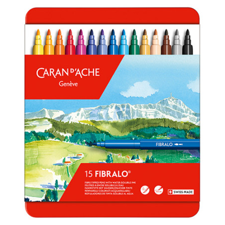 Caran d'Ache fibralo set of 15 felt-tip pens in metal case