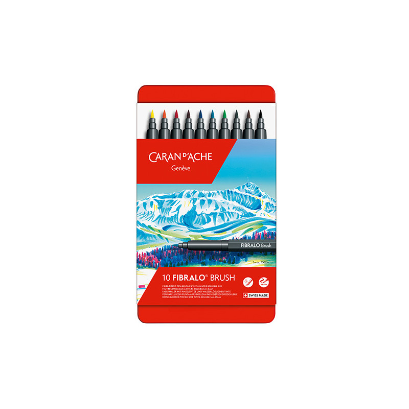 Caran d'Ache fibralo brush zestaw 10 flamastrów metal opak - sklep pla