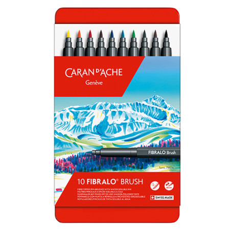 Caran d'Ache fibralo brush zestaw 10 flamastrów metal opak - sklep pla