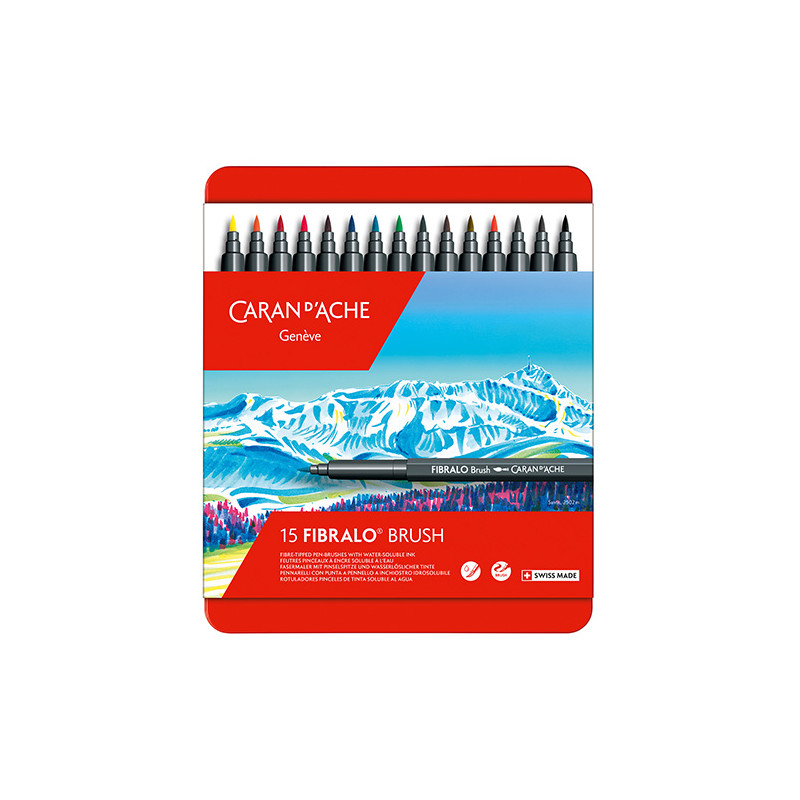 Caran d'Ache fibralo brush zestaw 15 flamastrów metal opak - sklep pla