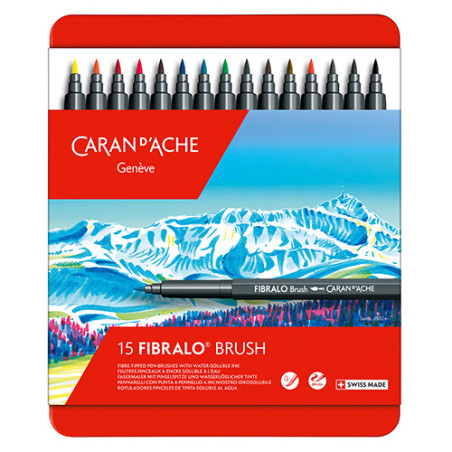 Caran d'Ache fibralo brush zestaw 15 flamastrów metal opak - sklep pla