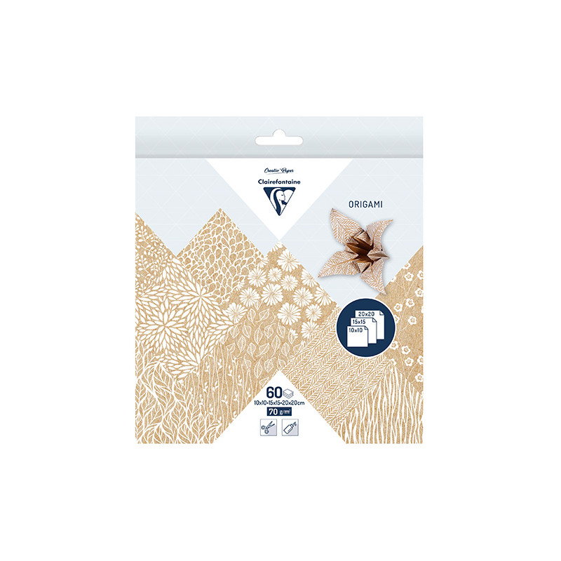 Clairefontaine origami kraft floral 10x10,15x15,20x20 70g 60ark - skle