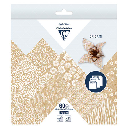 Clairefontaine origami kraft floral 10x10,15x15,20x20 70g 60ark - skle