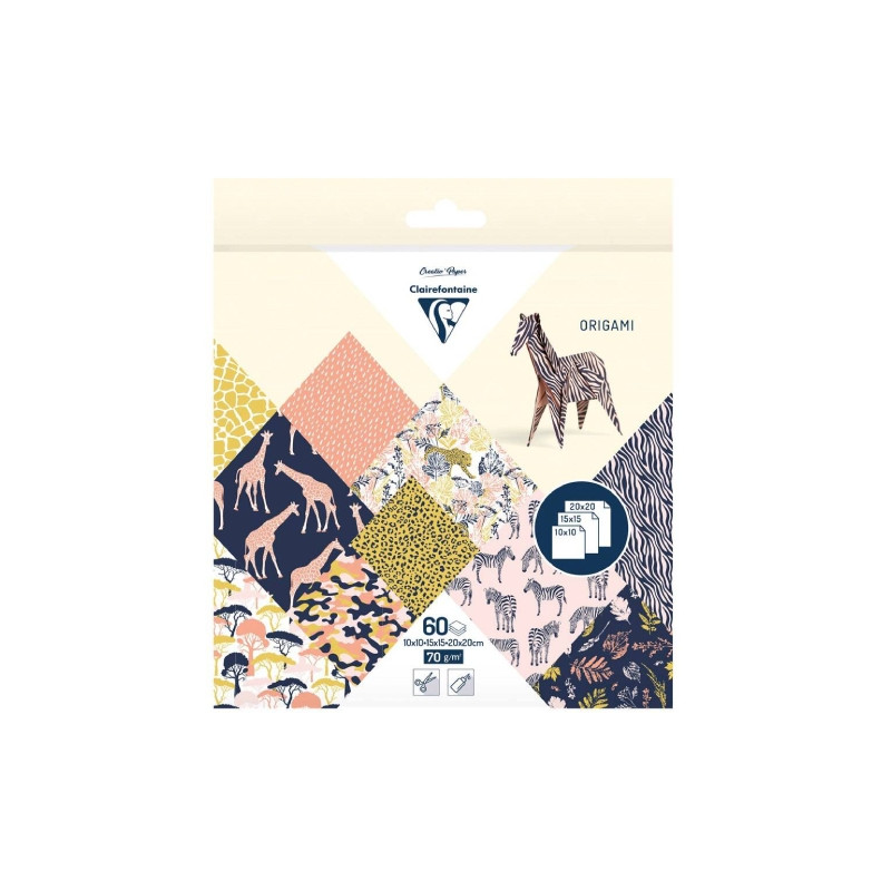 Clairefontaine origami safari 10x10,15x15,20x20 70g 60ark - sklep plas