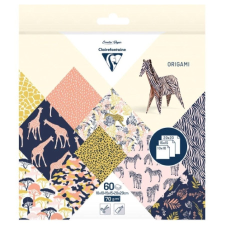 Clairefontaine origami safari 10x10,15x15,20x20 70g 60ark - sklep plas