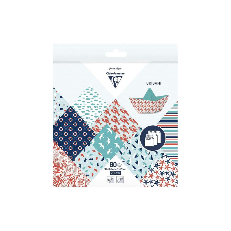 Clairefontaine origami sailor 10x10,15x15,20x20 70g 60ark - sklep plas