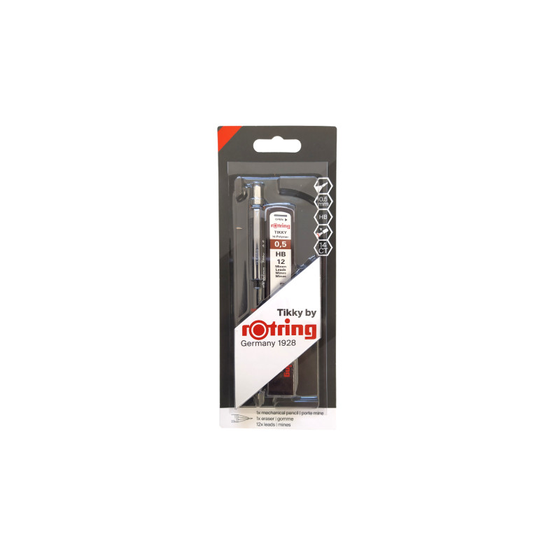 Rotring set tikky pencil car 0.5mm black + refill + eraser T30