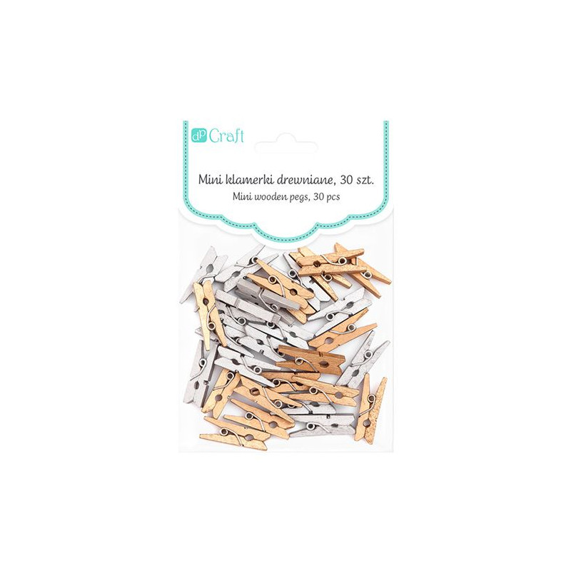 DP Craft klamerki drewniane mini gold & silver 2,5cm 30 sztuk
