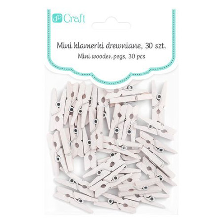 DP Craft klamerki drewniane mini white 2,5cm 30 sztuk