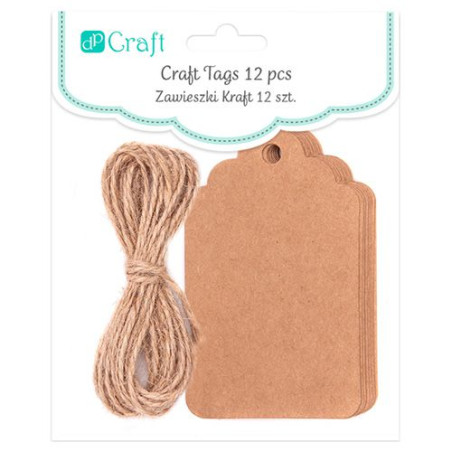 DP Craft zawieszki kraft szyld ze sznurkiem 12 sztuk