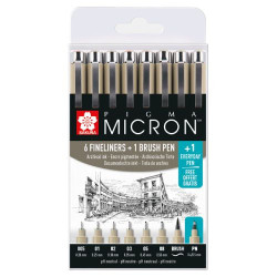 Sakura pigma micron zestaw cienkopisów 6 + 1 brush + 1 pn- sklep plast
