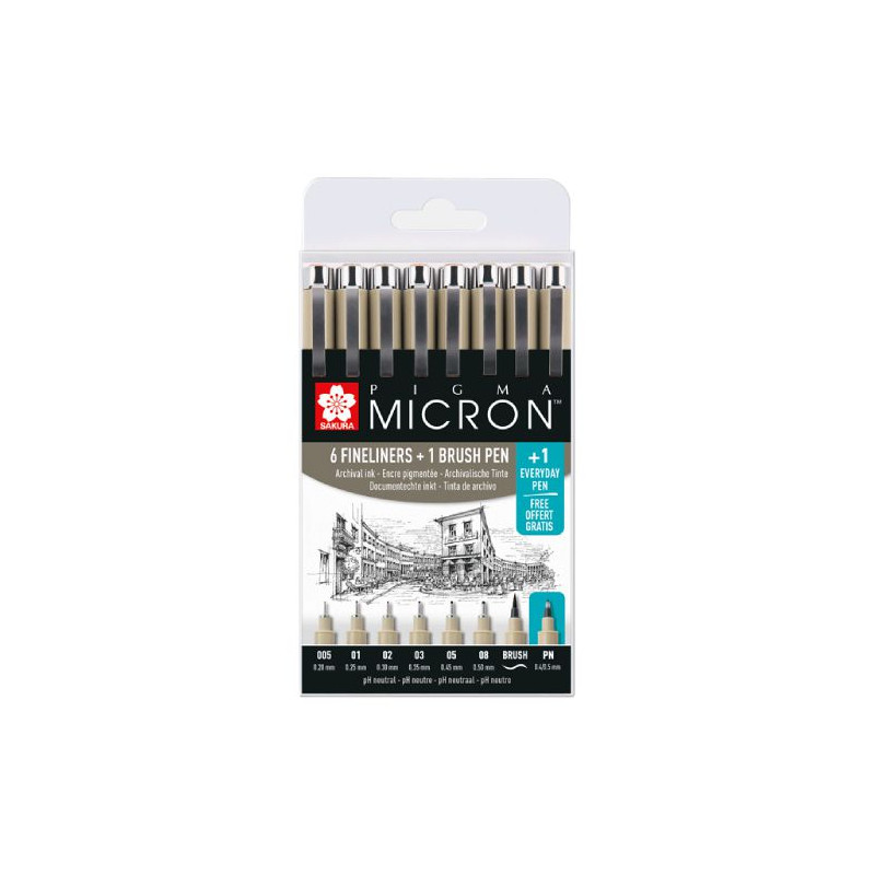Sakura pigma micron set of fineliners 6 + 1 brush + 1 pn
