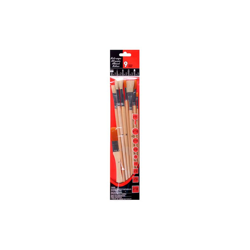 Pinceaux set of 9 synthetic and bristle brushes