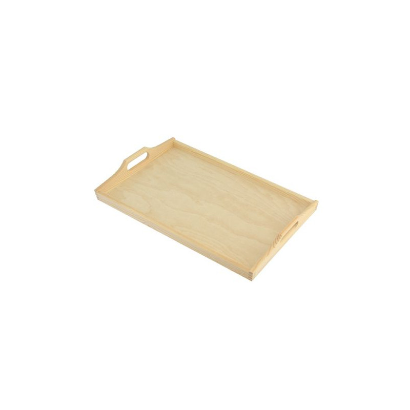 A large rectangular wooden tray