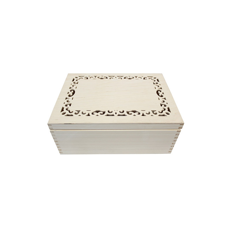 Wooden box with an openwork decor on the lid