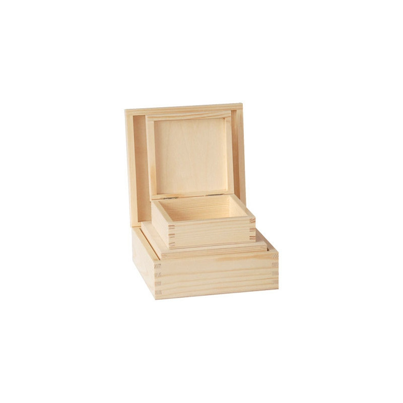 Set of 3 square wooden cases
