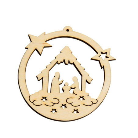 Nativity scene pendant with stars 7.5 x 7.5 cm