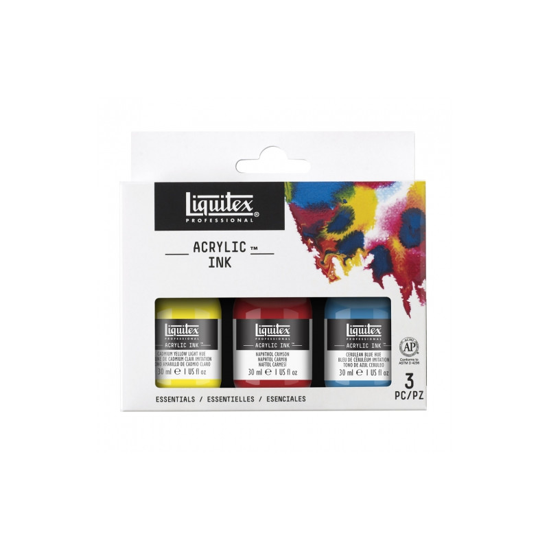 Liquitex zestaw 3 tuszy akrylowych 30ml essential - sklep plastyczny -