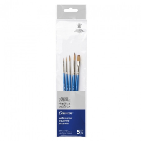 Winsor&Newton cotman zestaw 5 pędzli 4 okrągłych + 1 płaski - sklep pl