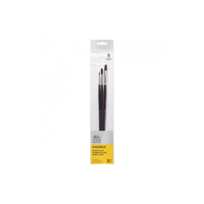 Winsor&Newton galeria zestaw 3 pędzli długa rączka okrągły płaski i ko