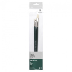 Winsor&Newton winton zestaw 3 pędzli długa rączka 2 płąskie + 1 okrągł