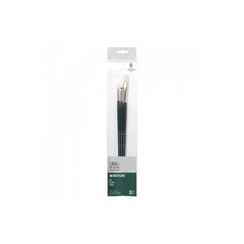 Winsor&Newton winton zestaw 3 pędzli długa rączka 2 płąskie + 1 okrągł