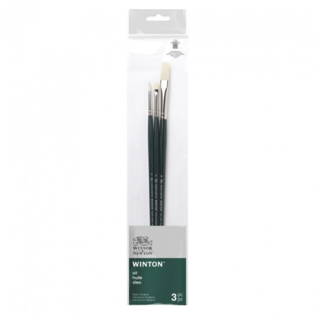 Winsor&Newton winton zestaw 3 pędzli długa rączka 2 płąskie + 1 okrągł