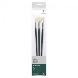 Winsor & Newton winton set of 3 brushes, long handle, round fan and ca