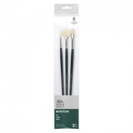 Winsor & Newton winton set of 3 brushes, long handle, round fan and ca