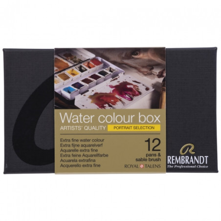 Talens rembrandt set of 12 watercolors in a half-tuck portrait, metal