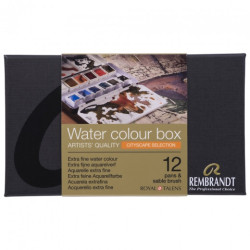 Talens Rembrandt set of 12 watercolors in a half-square, cityscape, me