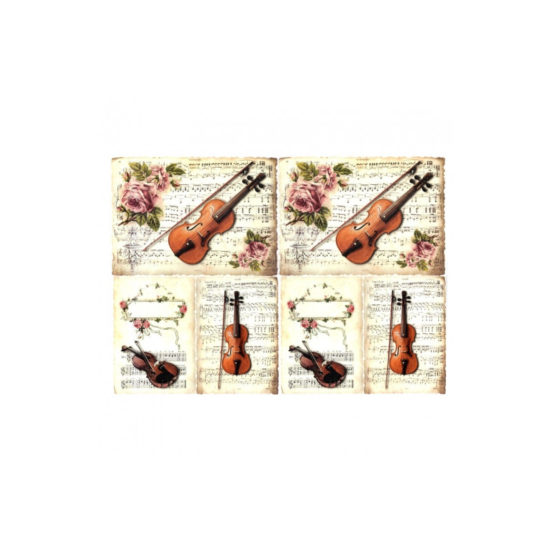 Decoupage paper violin flowers A4 ITD 0423M