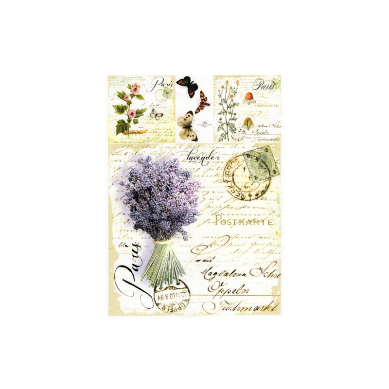 Decoupage paper soft A4 ITD S003 lavender flowers butterflies