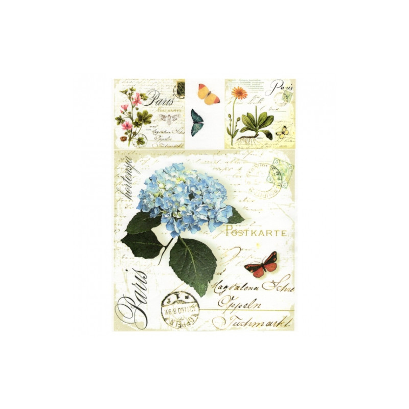 Decoupage paper soft A4 ITD S005 hydrangea butterflies
