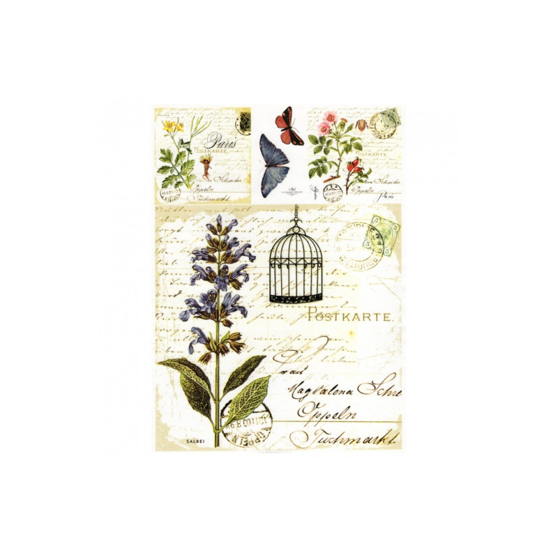 Decoupage paper soft A4 ITD S009 sage herb butterflies