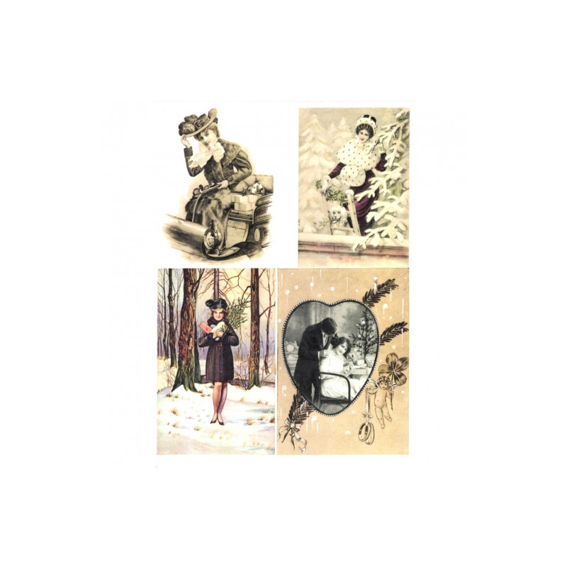 Papier do decoupage soft A4 ITD S045 zima retro - sklep plastyczny - s