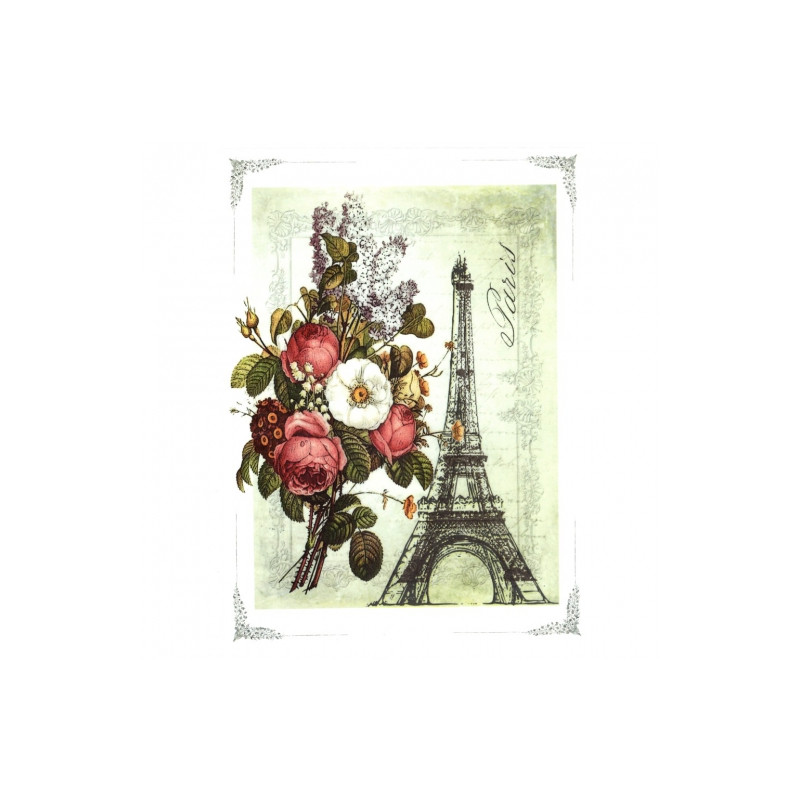 Decoupage paper soft paris eiffel tower flowers A4 ITD S125
